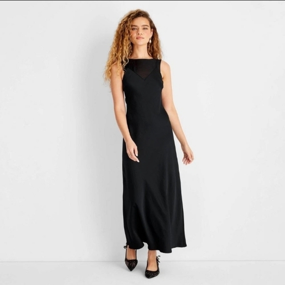Future Collective Dresses & Skirts - Future Collective Women's Sleeveless Mixed Media Ankle Slip Dress Black